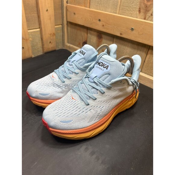 Hoka Clifton 8 Running Shoes Size 7D Light Blue Orange Yellow Womens - Picture 3 of 10